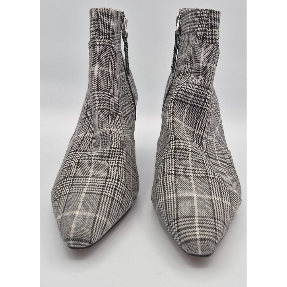 Who What Wear Plaid Ankle Boots SZ 8 Grey Black Kitten Heel Pointed Toe Booties